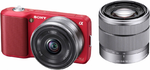 Sony NEX 3 Rood Kit + SEL 2,8/16 mm + SEL 18-55 mm
